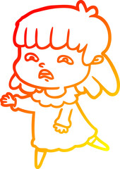 warm gradient line drawing cartoon worried woman