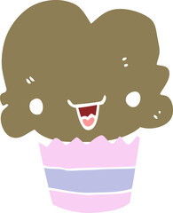 flat color style cartoon cupcake with face