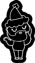 cartoon icon of a man with beard wearing santa hat