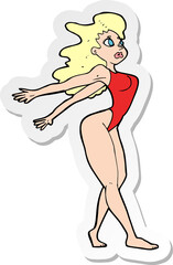 sticker of a cartoon sexy woman in swimsuit
