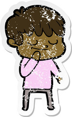distressed sticker of a cartoon happy boy