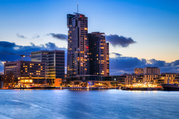 Amazing cityscape of Gdynia by the Baltic Sea at dusk. Poland