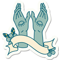 tattoo sticker with banner of mystic hands