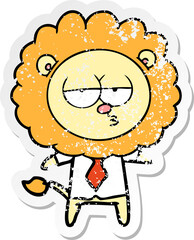 distressed sticker of a cartoon bored lion office worker