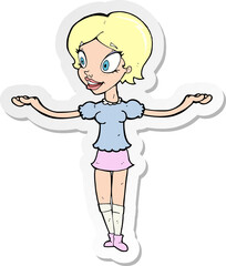 sticker of a cartoon woman with arms spread wide