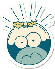 sticker of tattoo style shocked christmas pudding
