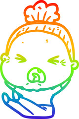 rainbow gradient line drawing cartoon angry old woman