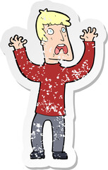 retro distressed sticker of a cartoon frightened man