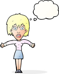cartoon shocked woman with thought bubble