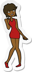 sticker of a cartoon woman in cocktail dress