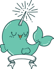banner with tattoo style happy narwhal © lineartestpilot