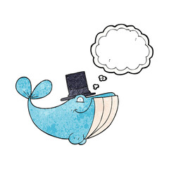 thought bubble textured cartoon whale wearing top hat