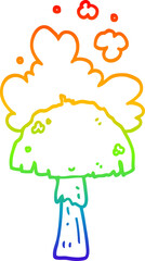 rainbow gradient line drawing cartoon mushroom with spore cloud