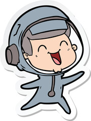sticker of a happy cartoon astronaut