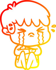 warm gradient line drawing cartoon boy crying