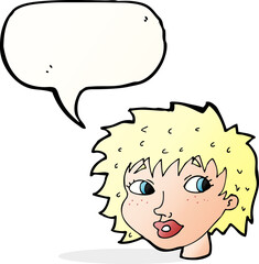 cartoon surprised woman with speech bubble