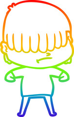 rainbow gradient line drawing cartoon boy with untidy hair