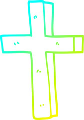 cold gradient line drawing cartoon gold cross