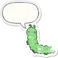 cartoon caterpillar and speech bubble distressed sticker