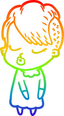 rainbow gradient line drawing cartoon pretty hipster girl