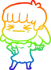rainbow gradient line drawing cartoon angry girl