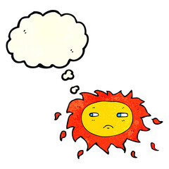 cartoon sad sun with thought bubble