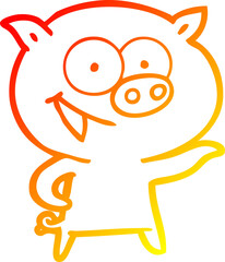 warm gradient line drawing cheerful pig cartoon
