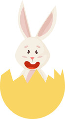 Bunny. Cute Rabbit Laughing into Broken Egg. PNG
