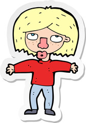 sticker of a cartoon girl looking upwards