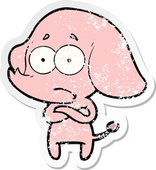 distressed sticker of a cartoon unsure elephant