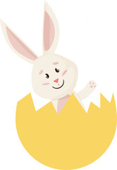 Bunny. Cute sweet Rabbit Waves into Broken Egg. PNG