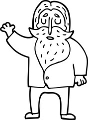 line drawing cartoon old man waving