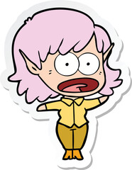 sticker of a cartoon shocked elf girl