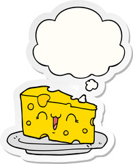 cute cartoon cheese and thought bubble as a printed sticker