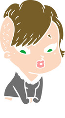 flat color style cartoon surprised girl