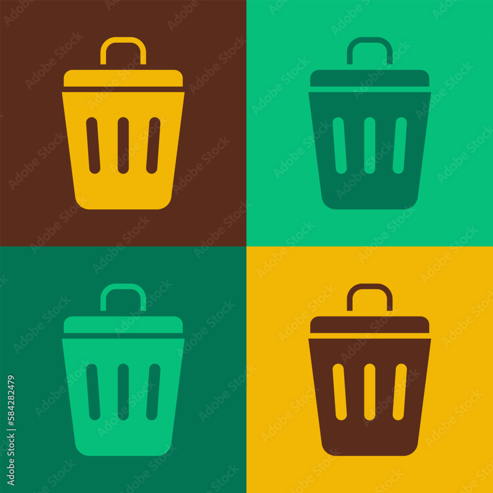 Poster pop art trash can icon isolated on color background. garbage bin sign. recycle basket icon. office t