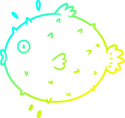 cold gradient line drawing cartoon puffer fish