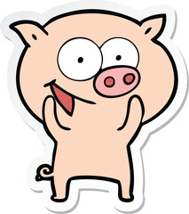 sticker of a cheerful pig cartoon