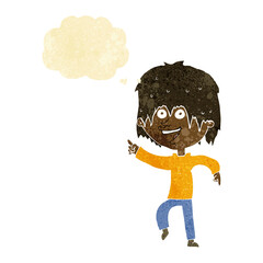 cartoon happy boy with thought bubble