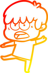 warm gradient line drawing worried cartoon boy