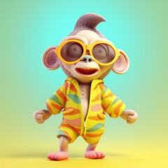 Fototapeta premium Funny monkey wearing sunglasses on a colorful background. Generative AI