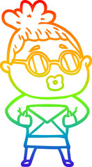 rainbow gradient line drawing cartoon woman wearing sunglasses