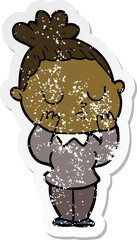 distressed sticker of a cartoon calm woman