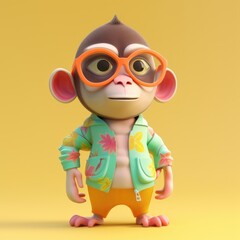 Fototapeta premium Funny monkey wearing sunglasses on a colorful background. Generative AI