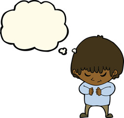 cartoon shy boy with thought bubble