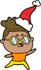 line drawing of a annoyed woman wearing santa hat
