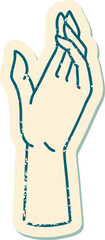 distressed sticker tattoo style icon of a hand