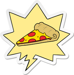 cartoon slice of pizza and speech bubble sticker