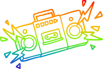 rainbow gradient line drawing retro cartoon tape cassette player blasting out old rock tunes