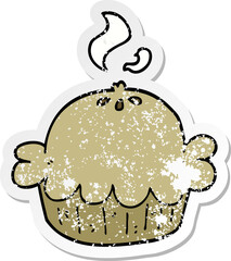 distressed sticker of a cartoon pie